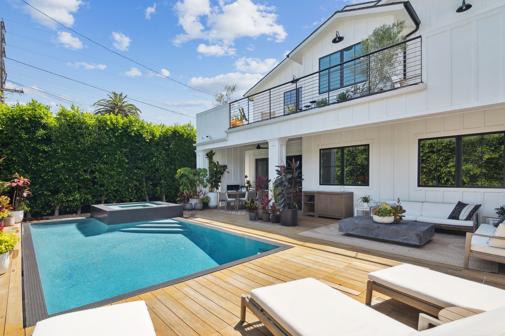 Backyard pool, spa, and deck