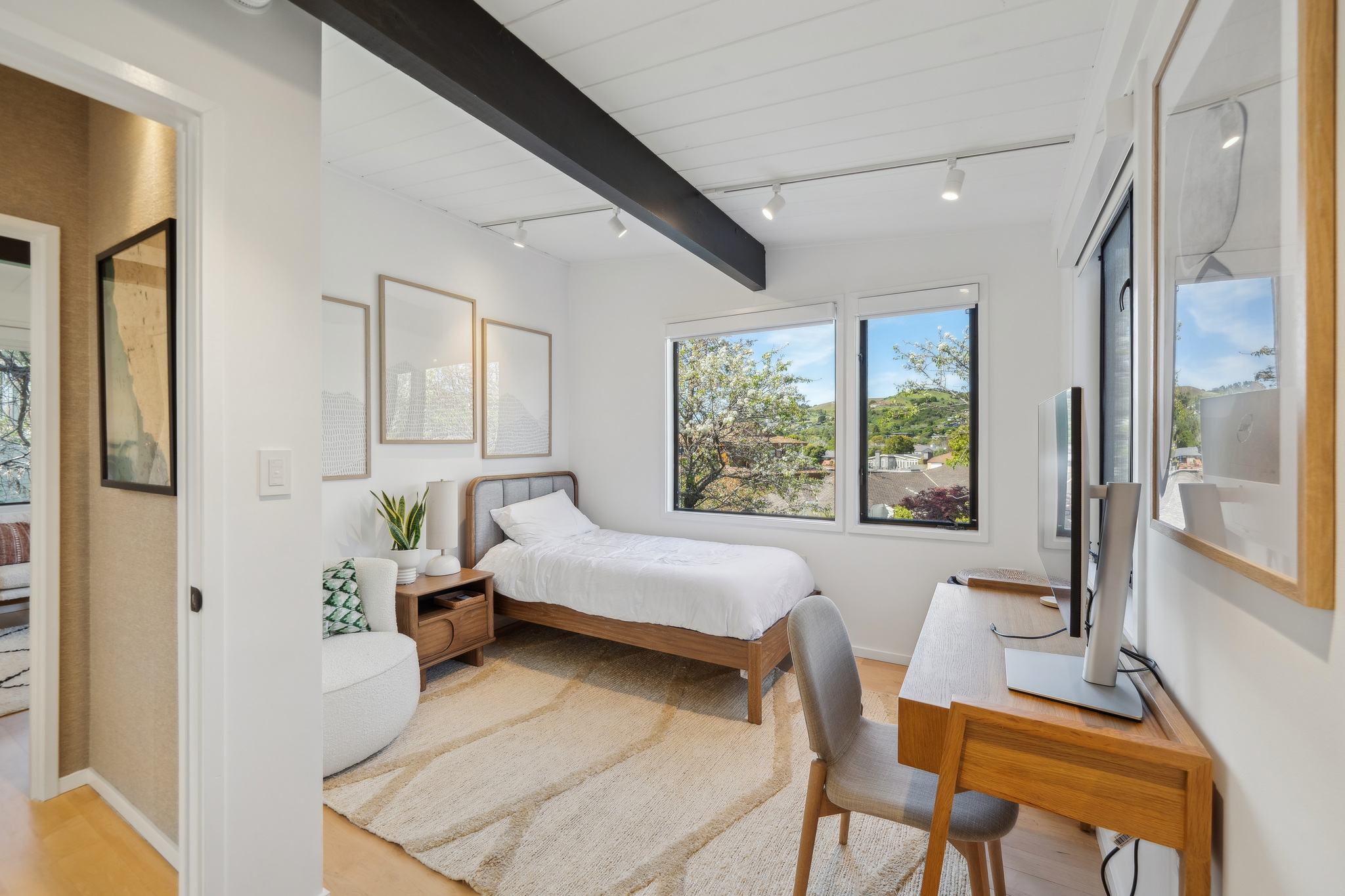 Bedroom with hillside view